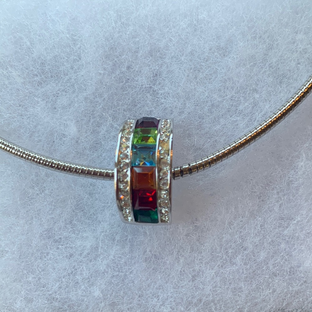 Park Lane Polished Silver Necklace w/ Jewel Toned Crystals